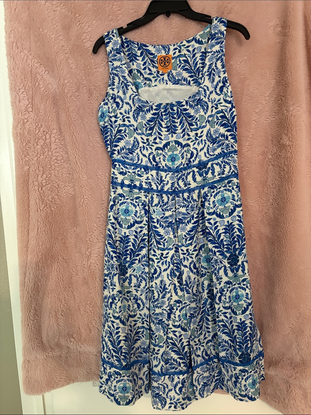 Tory Burch Blue and White Floral Sleeveless Women’s Resort Wear Dress
